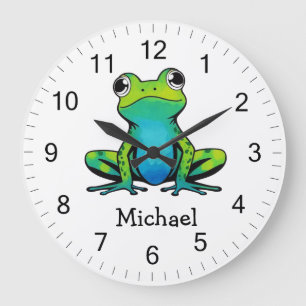 Grande Horloge Ronde Trendy Personnalisé Cute Happy Green Frog