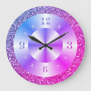 Grande Horloge Ronde Trendy pink Purple Glitter Sparkle