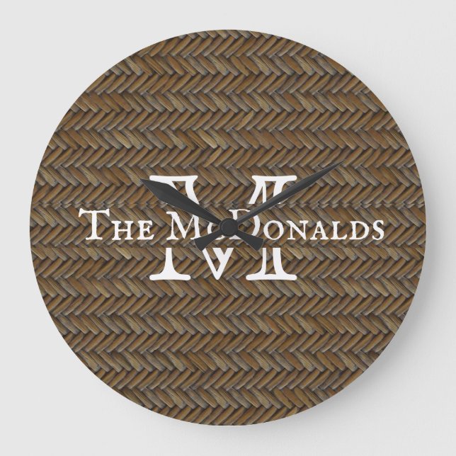 Grande Horloge Ronde Tressé Rotin Bohème Monogramme Panier Tissé (Recto)