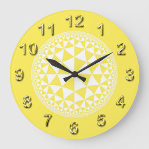 Grande Horloge Ronde Triangle jaune et blanc Rempli Mandala