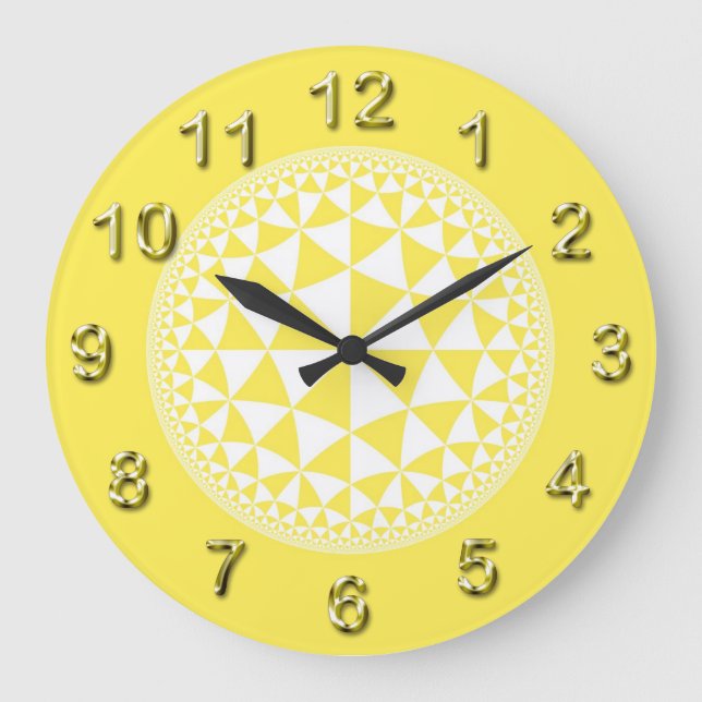 Grande Horloge Ronde Triangle jaune et blanc Rempli Mandala (Recto)