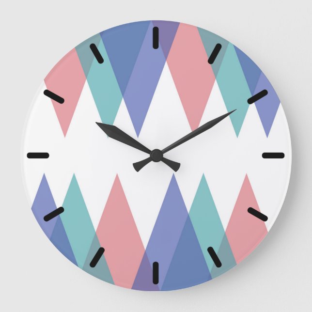 Grande Horloge Ronde Triangles bleu et corail (Recto)