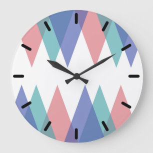 Grande Horloge Ronde Triangles bleues et de corail