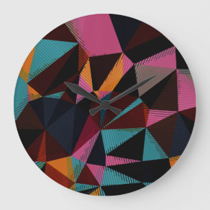 Grande Horloge Ronde Triangles colorés Abstrait Arrière - plan géométri