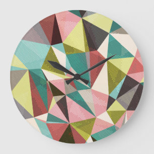 Grande Horloge Ronde Triangles Colorés, Formes géométriques Abstraites.