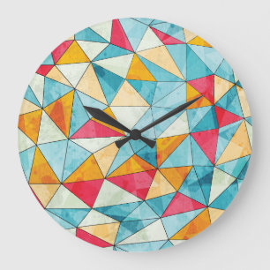 Grande Horloge Ronde Triangles de couleur : Grunge Motif Vintage