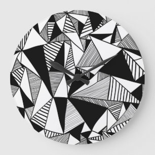Grande Horloge Ronde Triangles De Mosaïque, Texture Blanc Noir.
