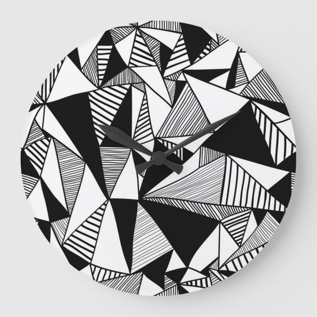 Grande Horloge Ronde Triangles De Mosaïque, Texture Blanc Noir. (Recto)