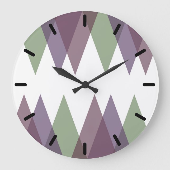 Grande Horloge Ronde Triangles mauve et vert (Recto)