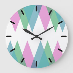 Grande Horloge Ronde Triangles rose et vert