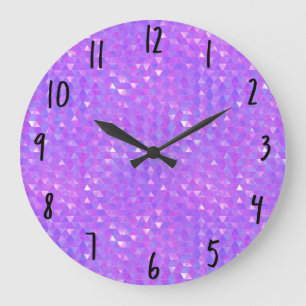 Grande Horloge Ronde Triangles Tendance violet rose Motif géométrique