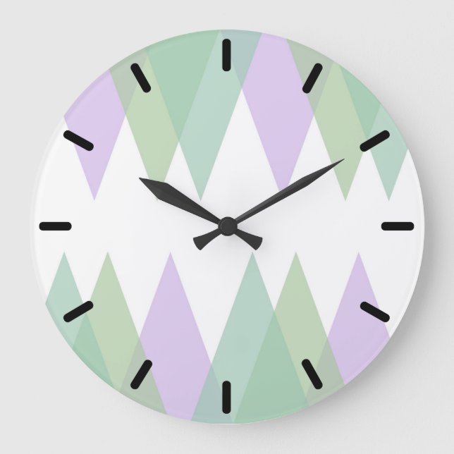 Grande Horloge Ronde Triangles vert et lilas (Recto)