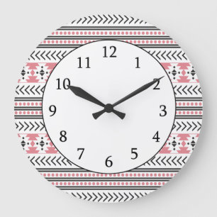 Grande Horloge Ronde Tribal Aztèque tendance Imprimer Motif géométrique