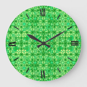 Grande Horloge Ronde Tribal Batik - tons verts
