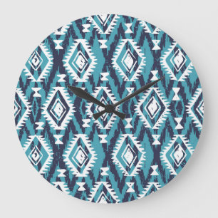 Grande Horloge Ronde Tribal géométrique Aztec Navajo Imprimer