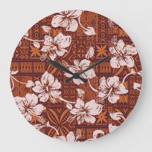 Grande Horloge Ronde Tribal Hawaiian : fonds d'écran de fleurs Hibiscus