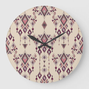 Grande Horloge Ronde Tribal Vintage Ethnique Sans Seamless Aztec
