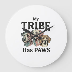 Grande Horloge Ronde Tribu de chiens a des pattes dessin de gravure vin