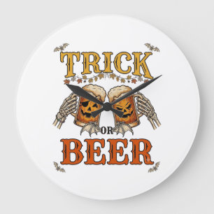 Grande Horloge Ronde Trick Or Beer Mug Halloween Citrouille Mains de sq