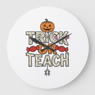 Grande Horloge Ronde Trick Or Teach Halloween Professeur Vintage Vector