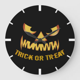 Grande Horloge Ronde Trick or Treat avec visage de citrouille