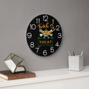 Grande Horloge Ronde Trick or treat os croisés Halloween citrouille