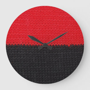 Grande Horloge Ronde tricot rouge-noir : closeup rayé.