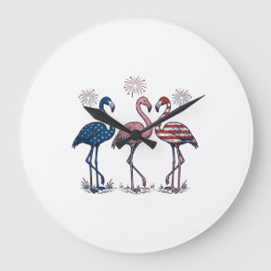 Grande Horloge Ronde Trio de flamants patriotiques dessin de gravure vi