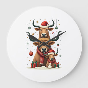 Grande Horloge Ronde Trio de vaches des Highlands de Noël vintage Fête