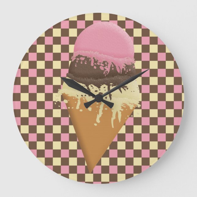 Grande Horloge Ronde Triple-Scoop Ice Cream Cone Wall Clocks (Recto)
