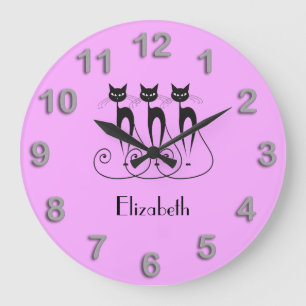 Grande Horloge Ronde Triplet drôle mignon de chat noir