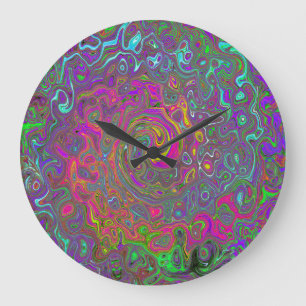 Grande Horloge Ronde Trippy Hot rose Abstrait Retro Liquid Swirl