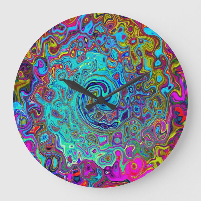 Grande Horloge Ronde Trippy Sky Blue Abstrait Retro Liquid Swirl (Recto)