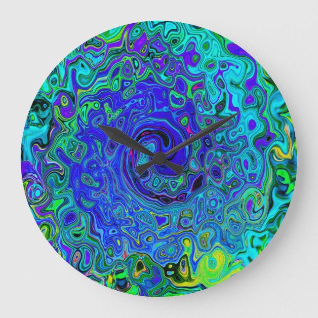 Grande Horloge Ronde Trippy Violet Bleu Abstrait Retro Liquid Swirl (Recto)