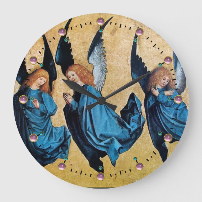 GRANDE HORLOGE RONDE TROIS ANGELS DE NOËL EN BLEU (Recto)