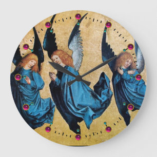 GRANDE HORLOGE RONDE TROIS ANGELS DE NOËL EN BLEU