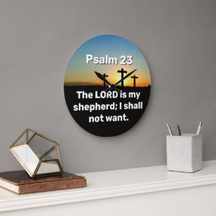 Grande Horloge Ronde Trois croix Psaume 23 Coucher de soleil Verset bib
