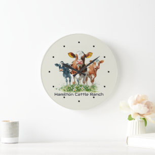 Grande Horloge Ronde Trois vaches Personnalisé Humoristique 