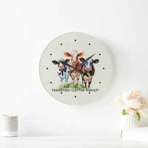 Grande Horloge Ronde Trois vaches Personnalisé Humoristique 