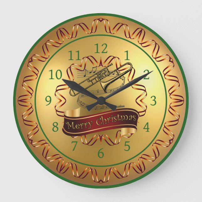 Grande Horloge Ronde Trombone ~ Scroll musical ~ Gold "Joyeux Noël" (Recto)