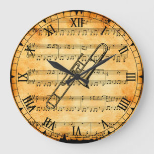 Grande Horloge Ronde Trombone ~ Vintage Sheet Music Arrière - plan ~ Un