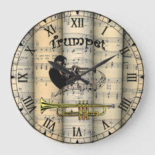 Grande Horloge Ronde Trompette ~ Musique en feuille Vintage roulée ~ U