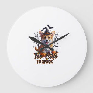 Grande Horloge Ronde Trop mignon pour effrayer Funny Halloween Dog Corg