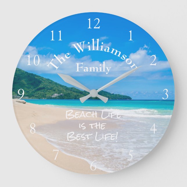 Grande Horloge Ronde Tropcal Beach Aqua Ocean White Sand Waves (Recto)
