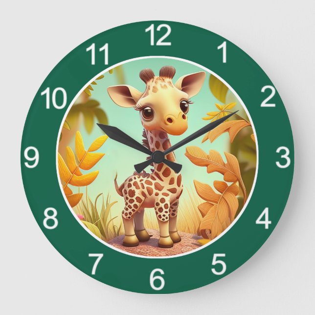 Grande Horloge Ronde Tropical Cute Baby Giraffe Cartoon-37560 (Recto)