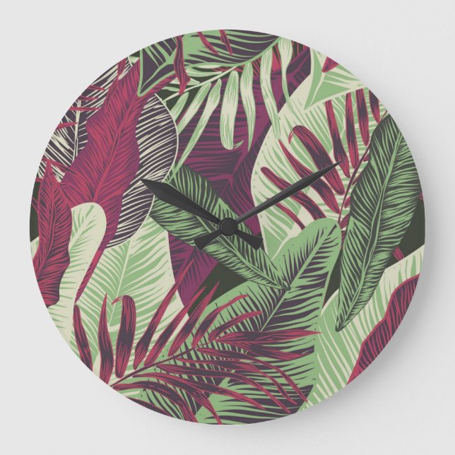 Grande Horloge Ronde Tropical Exotic : Vert tendance sans couture (Recto)