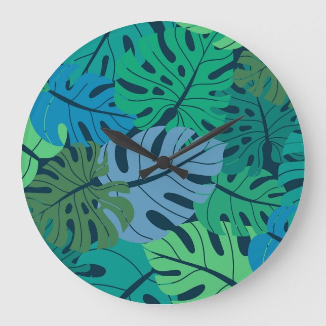 Grande Horloge Ronde Tropical Jungle Palm Motif sans couture (Recto)