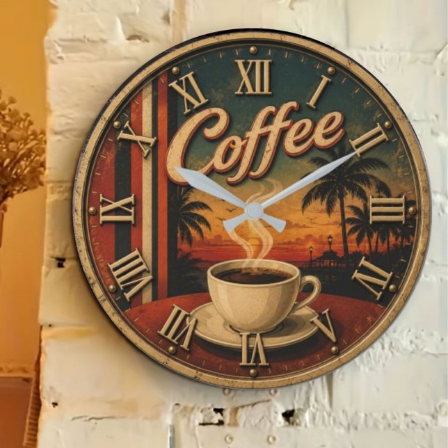 Grande Horloge Ronde Tropical Sunset Coffee (Créateur téléchargé)