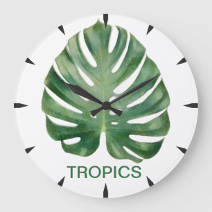 Grande Horloge Ronde Tropique des feuilles de Monstera