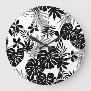 Grande Horloge Ronde Tropiques Noir et Blanc : Nature Silhouettée